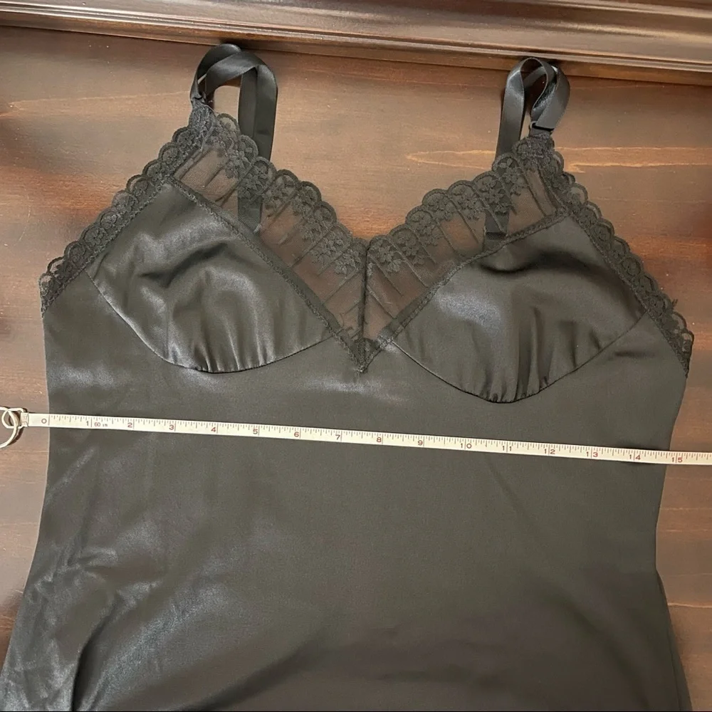Vintage Black 100% Nylon with Floral V Neck Trim Slip Dress - Picture 12 of 12